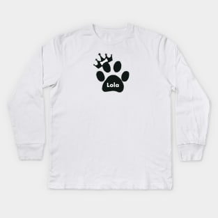 Lola name made of hand drawn paw prints Kids Long Sleeve T-Shirt